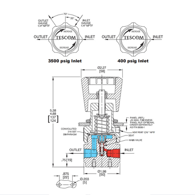 Bộ điều chỉnh Tescom Bộ định vị van khí nén 44 Bộ điều chỉnh áp suất dòng 2200