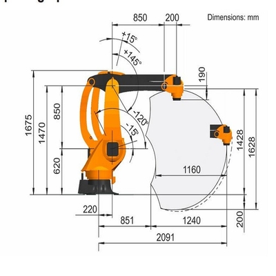 KR 40 PA 4 trục Palletizing Kuka Cánh tay Robot Tải trọng 40KG Với GBS Robot Rail