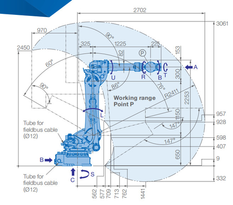 Xử lý mạnh mẽ Cánh tay robot Yaskawa Tải trọng cao 180kg Công nghiệp 6 trục GP180