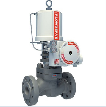 Van điều khiển khí nén trắng và đỏ với bộ định vị Flowserve UAS Logix 3200 MD