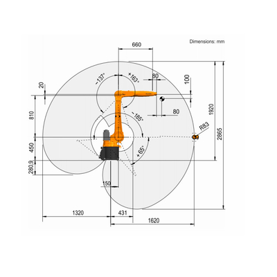 Kuka Robot công nghiệp 6 trục KR 8 R1620 Với đường sắt hướng dẫn robot CNGBS cho tự động hóa xử lý