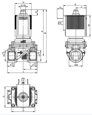 2/2 Đi Burkert Brass Solenoid Valve 6281 Với 24DVC Kháng nhiệt độ cao 2/2-Way