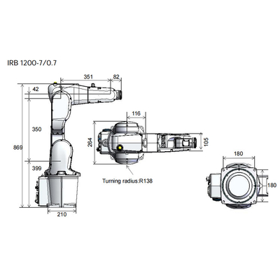 ABB IRB1200 Robot công nghiệp với tải trọng 7kg như cánh tay robot 6 trục để xử lý vật liệu