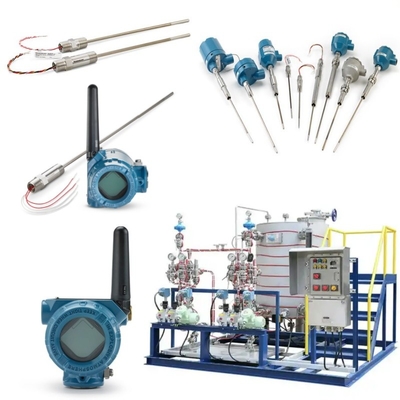 Skid được gắn với cảm biến nhiệt độ Rosemount 214C và EMERSON 148 248 644 648 Transmitter 114C Thermowell