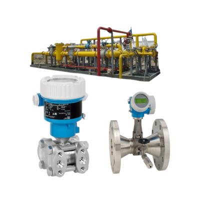 Bộ van điều khiển dòng chảy với bộ đo dòng chảy xoáy Endress+Hauser Proline Prowirl R 200 và bộ truyền áp lực Deltabar PMD55B.