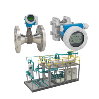 Bộ van điều khiển dòng chảy với bộ đo dòng chảy xoáy Endress+Hauser Proline Prowirl R 200 và bộ truyền áp lực Deltabar PMD55B.