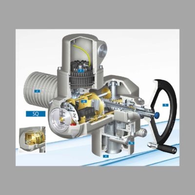 Van hình quả có động cơ với hộp số chuyển động chuyển động một phần AUMA GS và bộ điều khiển điện phổ quát đa vòng SA.