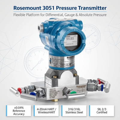 Máy truyền áp thông minh 3051 gắn hoa hồng với thép không gỉ 316L 4-20 mA DC / HART và ± 0,04% độ chính xác Span