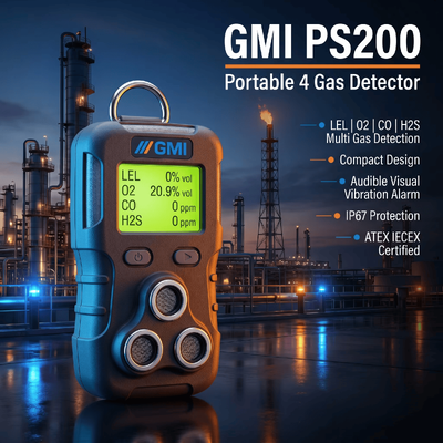 GMI PS200 PS500 Máy theo dõi khí cá nhân Đèn di động 4 Gas Sensor Oil Gas Safety Detection Gas Detector