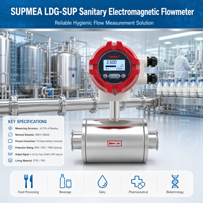 Đồng hồ đo lưu lượng điện từ Supmea LDG-SUP LDG-SUP-A100 Vệ sinh cho ngành dược, đo lưu lượng chất lỏng dẫn điện