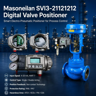 Bộ định vị van Masoneilan SVI3-21121212 Chẩn đoán nâng cao IP66 Tác động đơn Màn hình LCD 4-20 mA HART 7