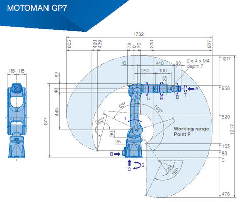 Yaskawa GP7 1.0KVA 7kg Trọng tải 927mm Cánh tay robot 6 trục