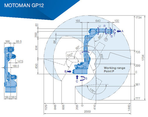 6 trục Yaskawa GP12 1.5KVA Cánh tay robot chọn và đặt