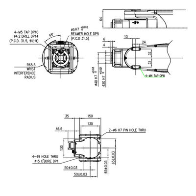 6 trục Trọng tải 4Kg Đạt 58mm HH4 Độ chính xác cao Xử lý lắp ráp Đóng gói Cánh tay robot công nghiệp