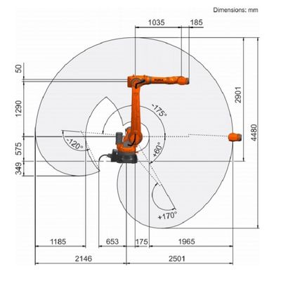 KR 50 R2500 Trọng tải 61kg Đạt 2501mm 6 trục Palletizing Robot