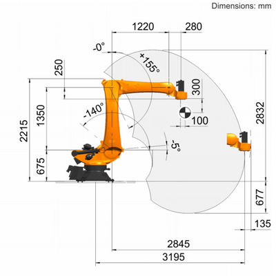 KR 120 R3200 PA 5 Trục Tải trọng 120kg Tầm với 3195mm Robot xếp dỡ
