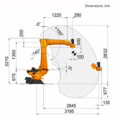 Cánh tay rô bốt công nghiệp KUKA 6 trục KR 360 R2830 dành cho rô bốt xếp hàng với tải trọng định mức của rô bốt xếp dỡ 360 Kg