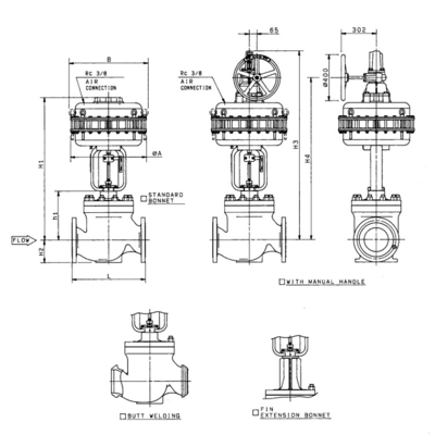 Van điều khiển KOSO 510T Van cầu một chỗ có hướng dẫn trên cùng với thiết bị truyền động loại màng 5200LA Van khí nén