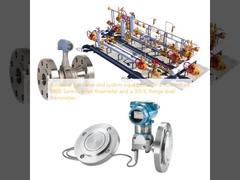 Hệ thống giá đỡ van khí tự nhiên được trang bị đồng hồ đo lưu lượng xoáy Rosemount 8800 Series và bộ truyền mức mặt bích 3051L.